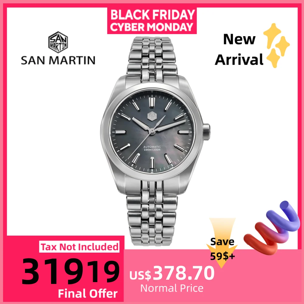 

San Martin 39mm Miyota 90S5 MOP Dial Men GADA Wristwatch Automatic Watches Mechanical BGW-X1 10Bar Luminous SN0144GX-4/7