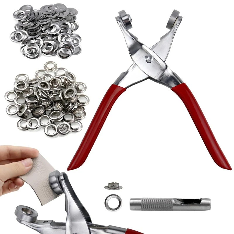 1/2 Inch Grommet Tool Kit, Grommet Kit,Leather Punch Pliers With 200 Silver Metal Eyelets For Leather,Belts,Shoes,Fabric