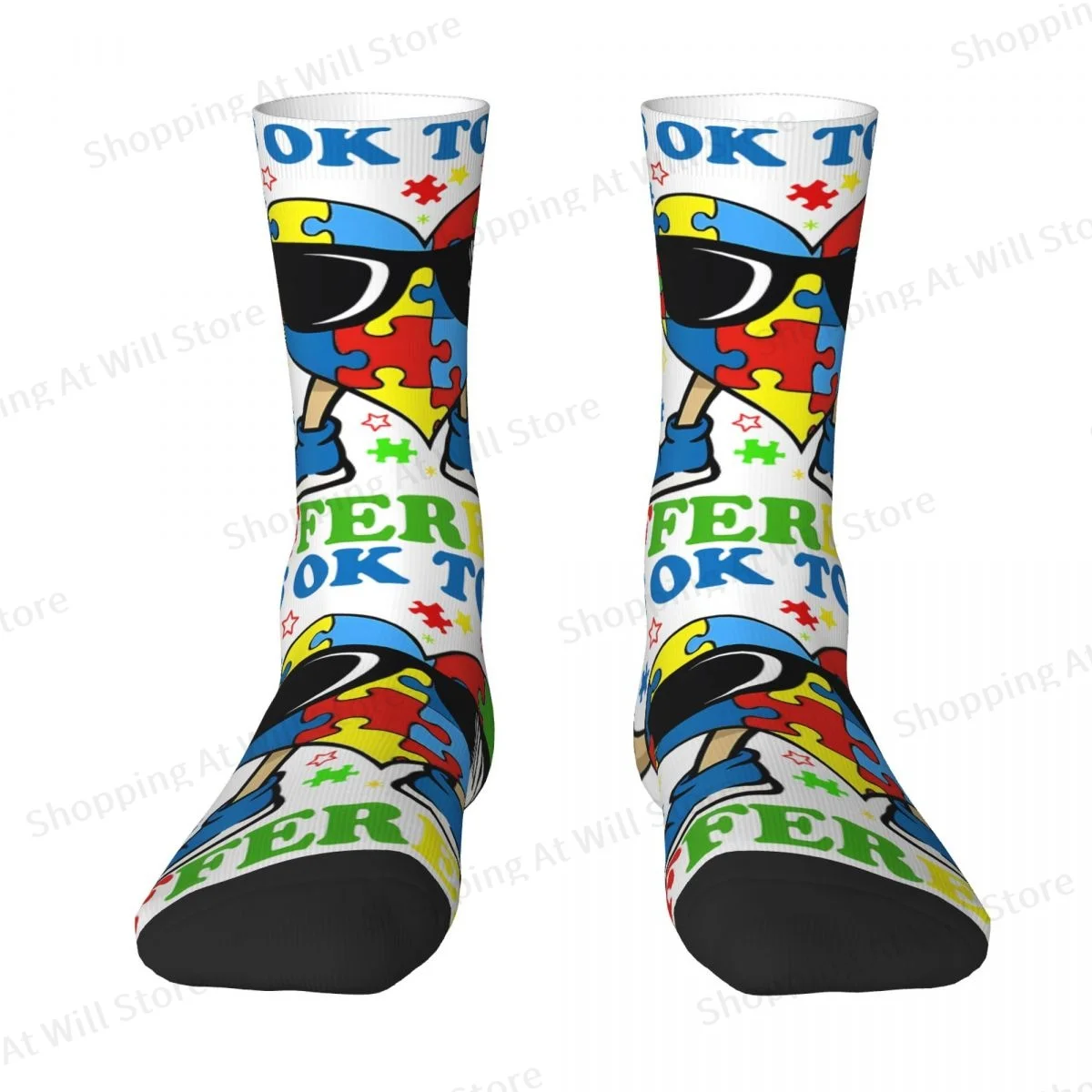 Its Okay To Be Different Heart Shape Autism Awareness Unisex Winter Socks Running Fun printing Socks Street Style Crazy Sock