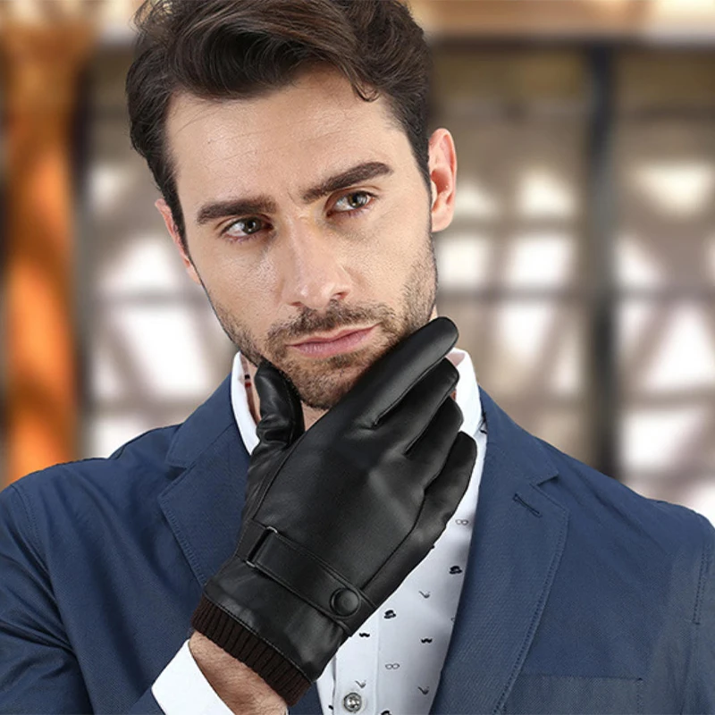 Sarung Tangan Kulit PU Hitam untuk Pasangan Sarung Tangan Tanpa Jari Tahan Angin dan Hangat Musim Dingin Sarung Tangan Bersepeda Luar Ruangan Hadiah Sarung Tangan Wanita Pria