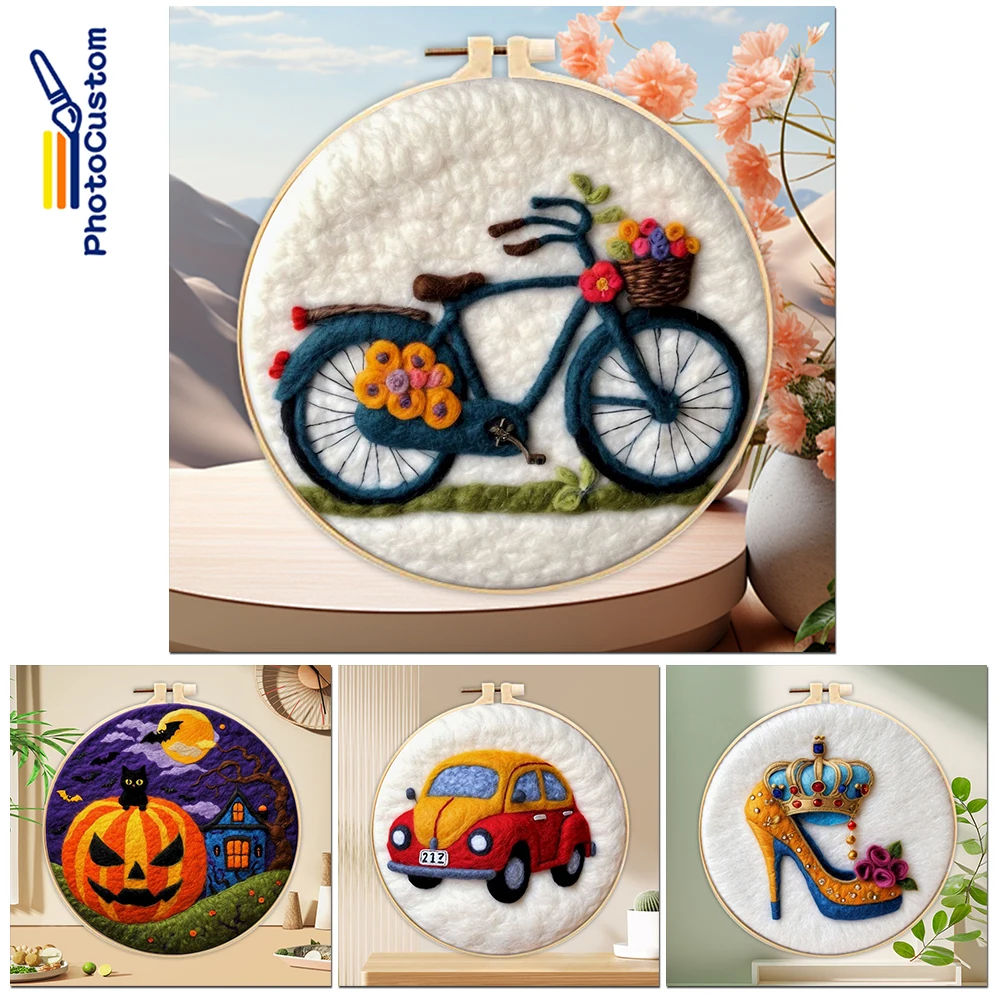

PhotoCustom DIY Wool Felting Painting With Embroidery Frame Landscape Wool Painting Handmade Needle Decoration Crafts Gift 2024