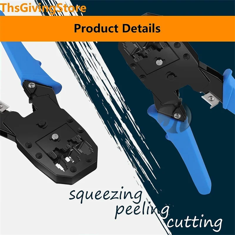 FT Cable Ethernet Cable Crimp Pliers, RJ11/RJ14/RJ25/RJ22/RJ45 Crimping Tool, 3-In-1 Strips Crimps, Network Wire Stripper Ethern