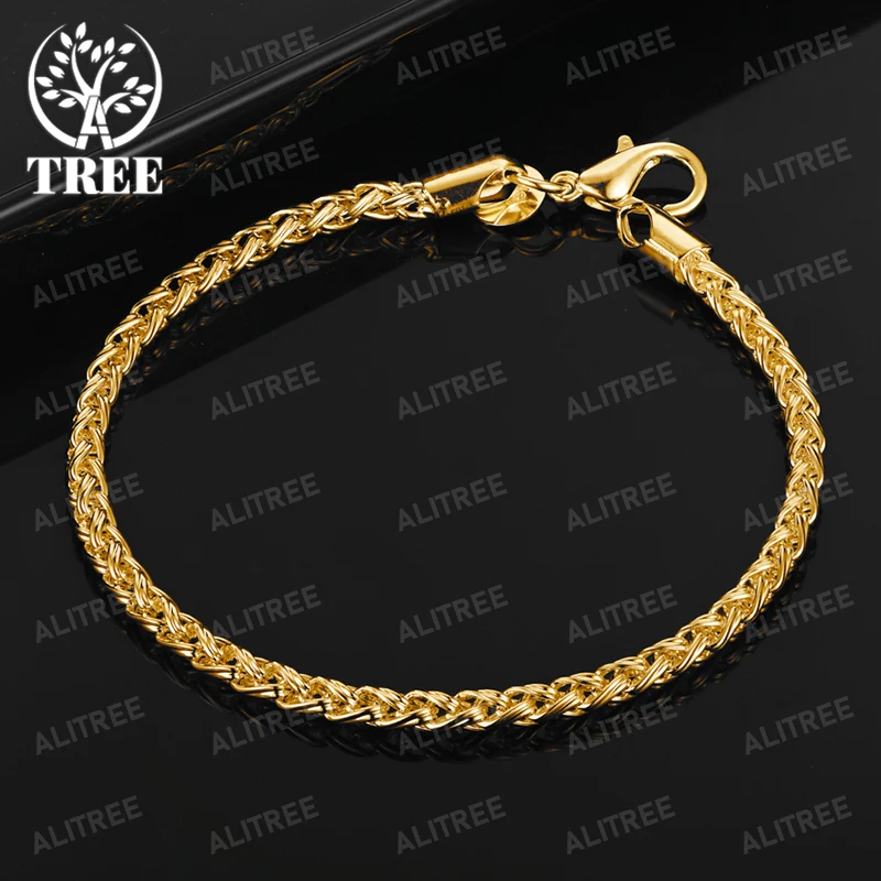 

ALITREE 18K Gold 925 Sterling Silver 4mm Woven Chain Bracelets For Woman Men Party Wedding Charm Jewelry Fashion Birthday Gift