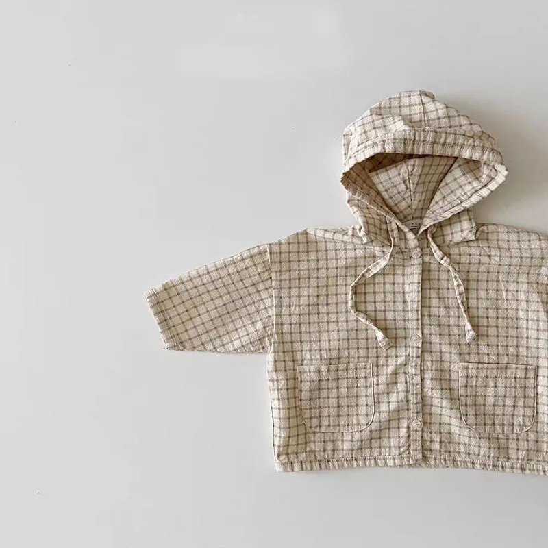 2024 Summer New Baby Loose Sunscreen Jacket Cute Infant Plaid Hooded Coat Casual Toddler Hoodie Fashion Baby Sunscreen Clothes