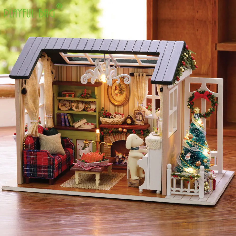 DIY 木製ミニチュアドールハウスキット組み立てる 3D パズル手組み立てモデル木造住宅ルームクラフト子供のギフトのおもちゃ HG377