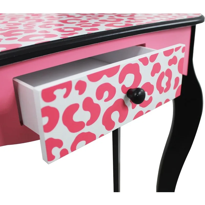 Set da toeletta da gioco con specchio ripiegabile, cassetto portaoggetti e sgabello coordinato per giocare a vestire, principessa o negozio di bellezza, nero/rosa