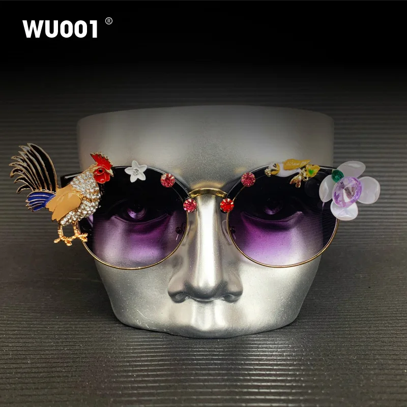 Luxury Baroque Handmade Chicken Fashion Steampunk Sunglasses Women Brand Rhinestone Diamond Vintage Sun Glasses Lentes De Sol