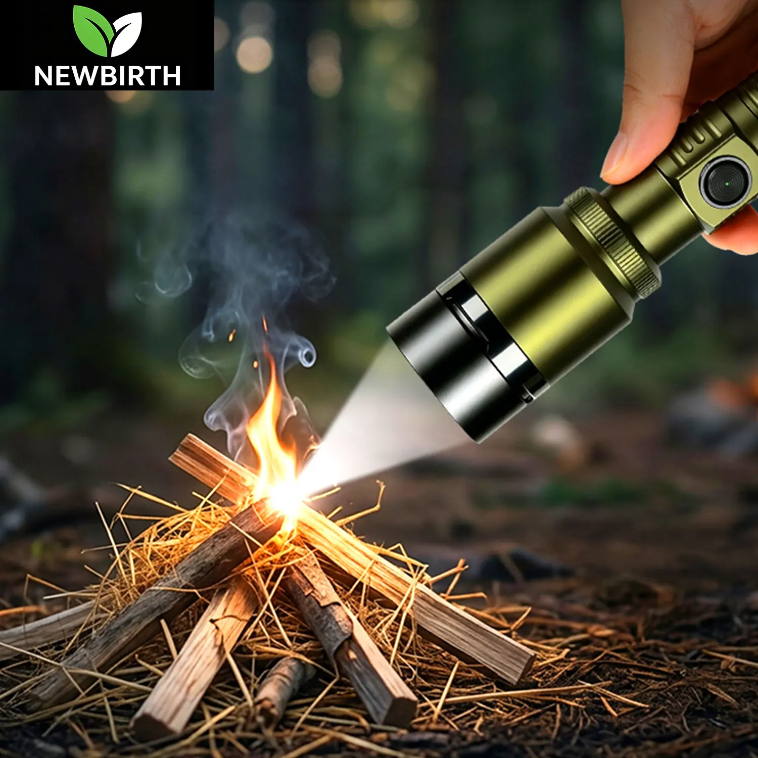 Tactical Zoom Flashlight 5 Modes USB-C Rechargeable & Phone Charger Outdoor SOS Emergency Light Light a Flame