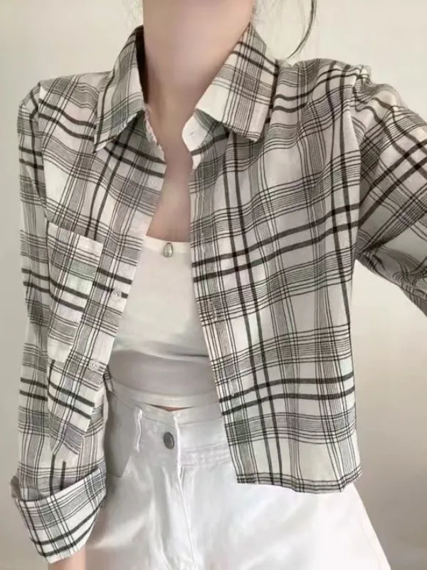 

Chic Spring Summer Anti-Aging Long Sve ort Plaid irt Women Loose Thin Sun Protection Cardigan Outerwear Korean Sle