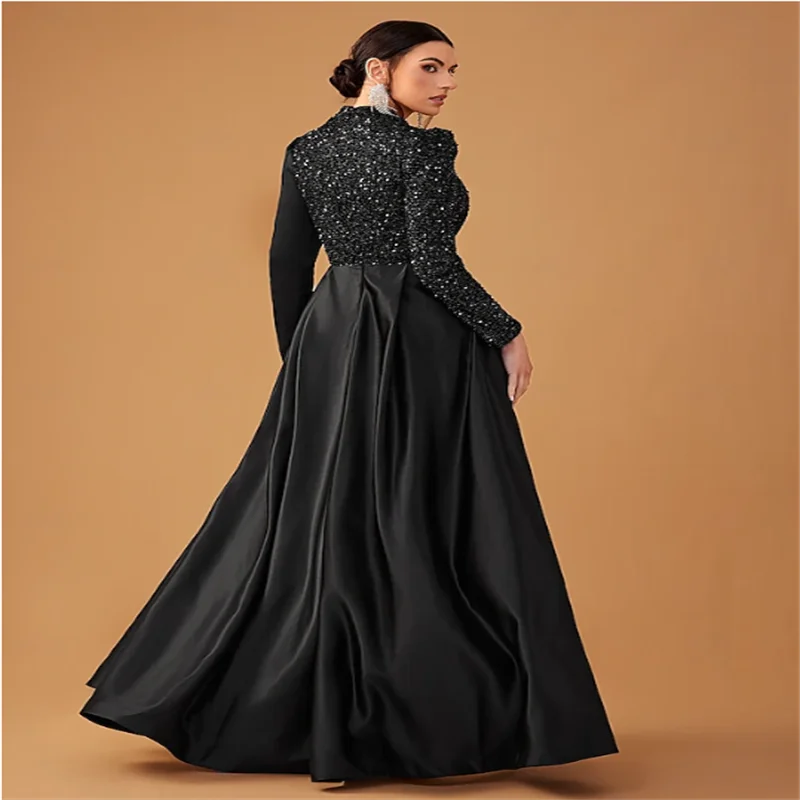 

Роскошные вечерние платья трапециевидной формы 2025 года, доставка из Саудовской Аравии, женское длинное вечернее платье с блестками, черное, длиной до пола, по индивидуальному заказу
