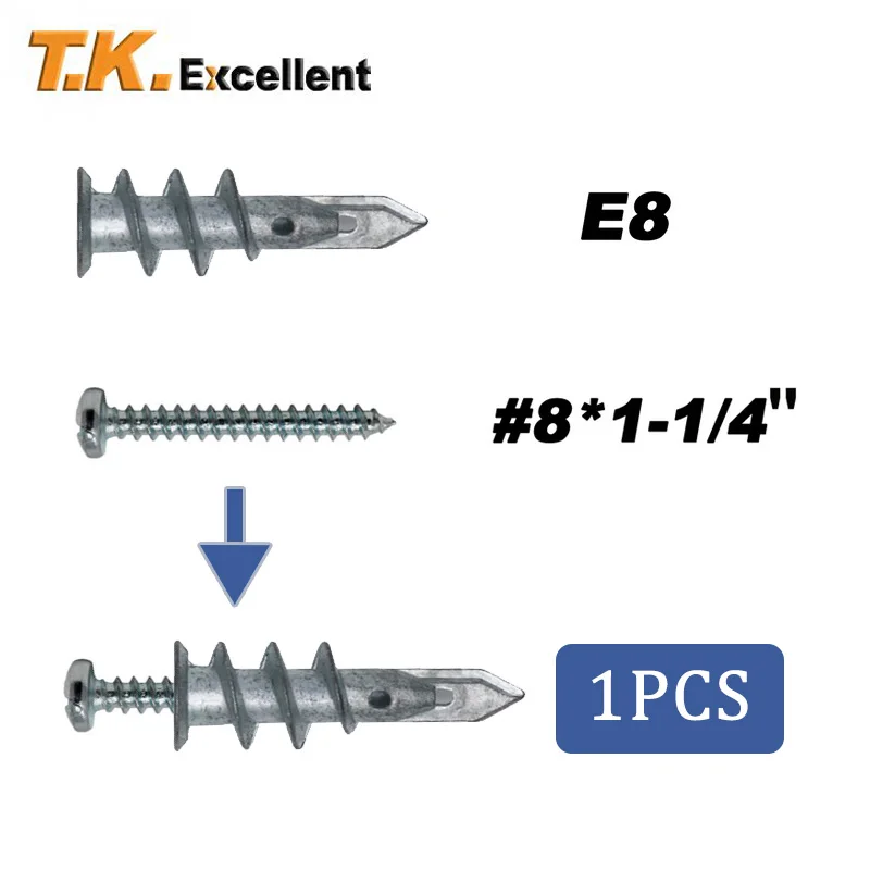 Hollw Wall Plasterboard Anchor Zinc Alloy Drywall Self-drilling  Anchors E8/13*41mm #8*1-1/4 Tapping Screw