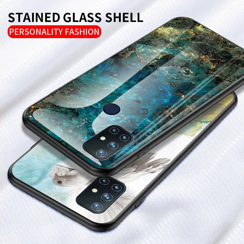 Oneplus Nord N10 5G BE2026 BE2028 Case Marble Tempered Glass Back Cover Shockproof Phone Case for OnePlus Nord N10 BE2029 BE2025