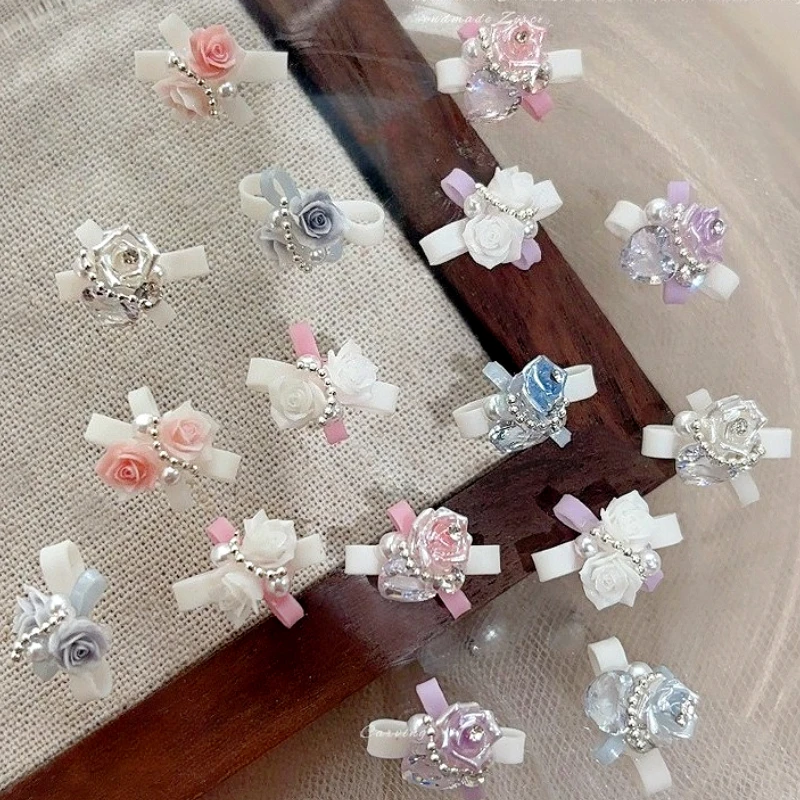 

Cute Rose Flower Pile Rhinestone Pearl Bowknot Bead Lace Camellia Geometric Crystal Charm Nail Art Decorations Accessories Tools