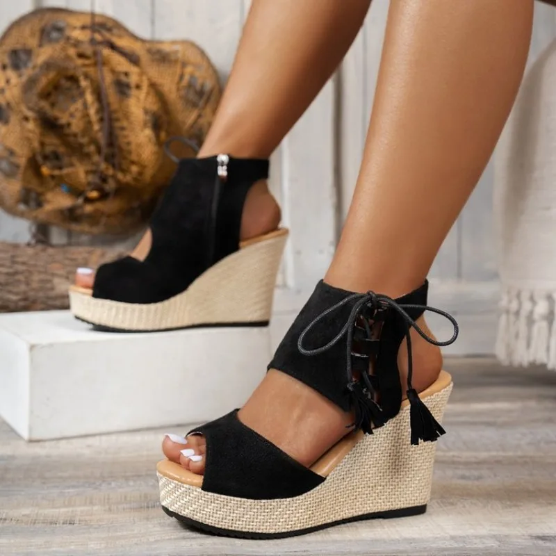 

Women High Heels Sandals Lace-up Wedge Platform Sport Casual Beach Slippers New Summer Walking Pumps Zapatillas De Mujer