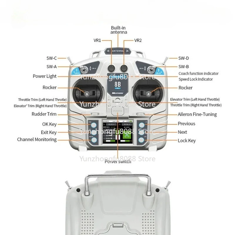 2.4G 8-Channel Remote Control Transmitter MC8B 8B-MINI with MC8RE V2 Receiver Radio System for RC Car Aircraft Fixed-Wing Drone