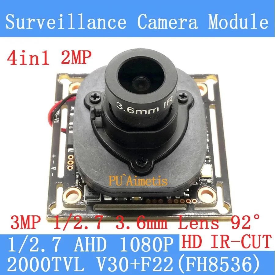 

PU`Aimetis 4in1 2MP 1920*1080 AHD CCTV 1080P модуль камеры ночного видения 2000TVL 3MP 3,6 мм объектив 92 градуса AHD камера наблюдения
