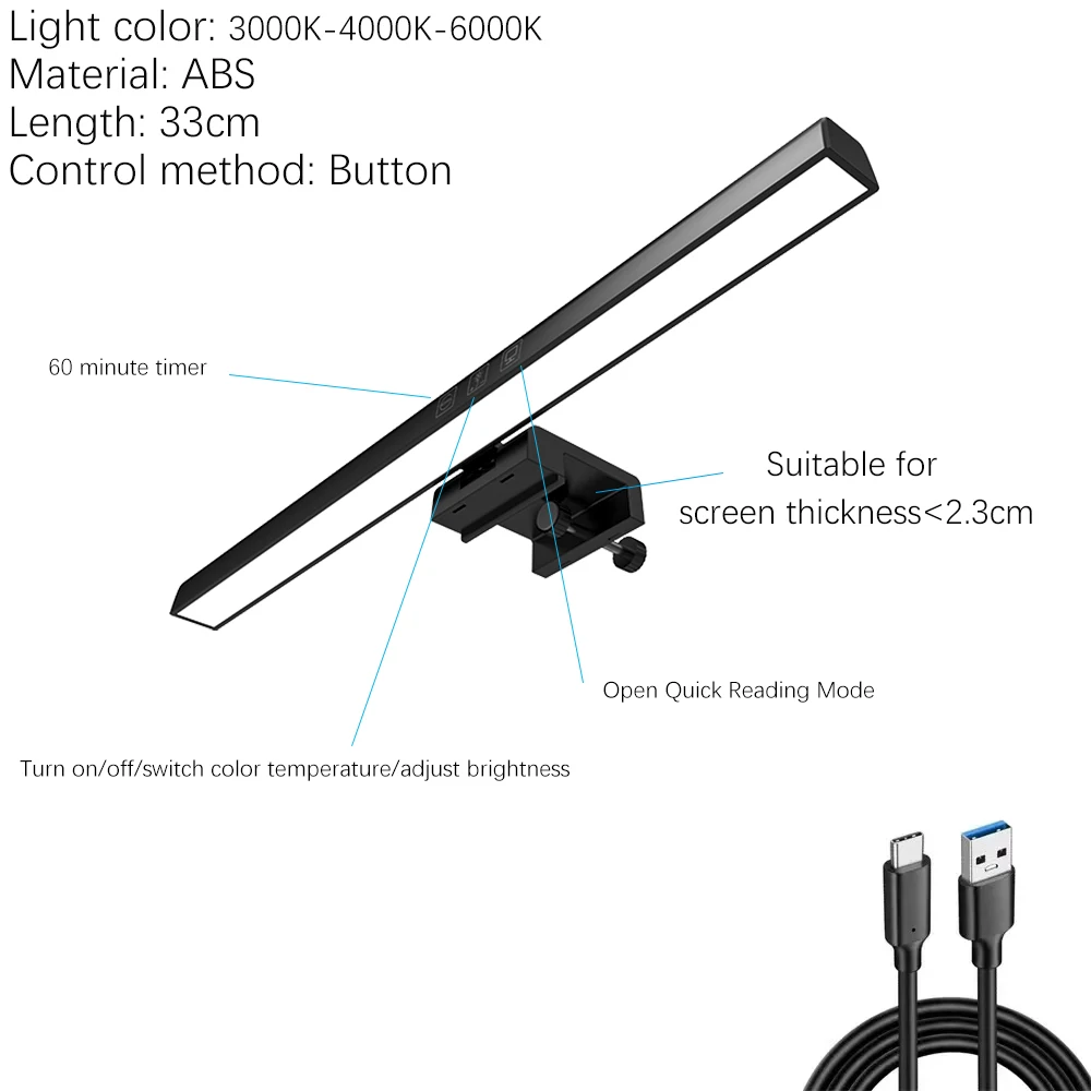 Wisciton 33–60 cm Monitor-Lichtleiste, PC, RGB-Hintergrundbeleuchtung, Augenschutz, Dimmen, Lesen/Spielen/Arbeitslampe, zeitgesteuertes Nachtlicht 6
