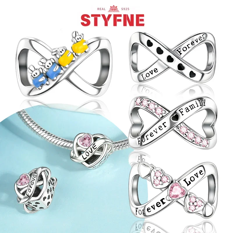 

S925 Silver Exquisite Forever Love Charms Eternal Infinity Heart Beads Fit Pandora Original Bracelet DIY Jewelry for Women Gift