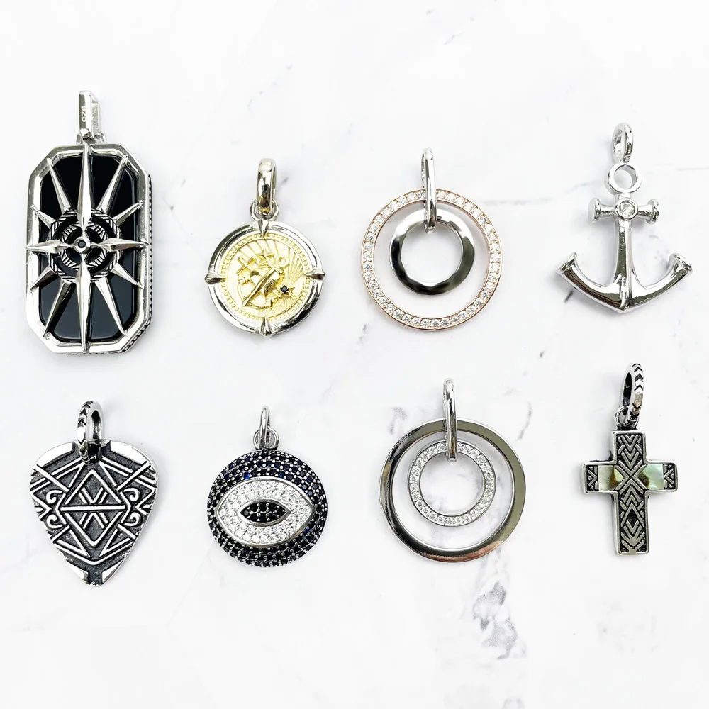 Pendant Dog Tag Compass Star Panther Black Onyx 925 Sterling Silver Golden Fine Jewelry Accessories Fit Necklace Vintage Gift