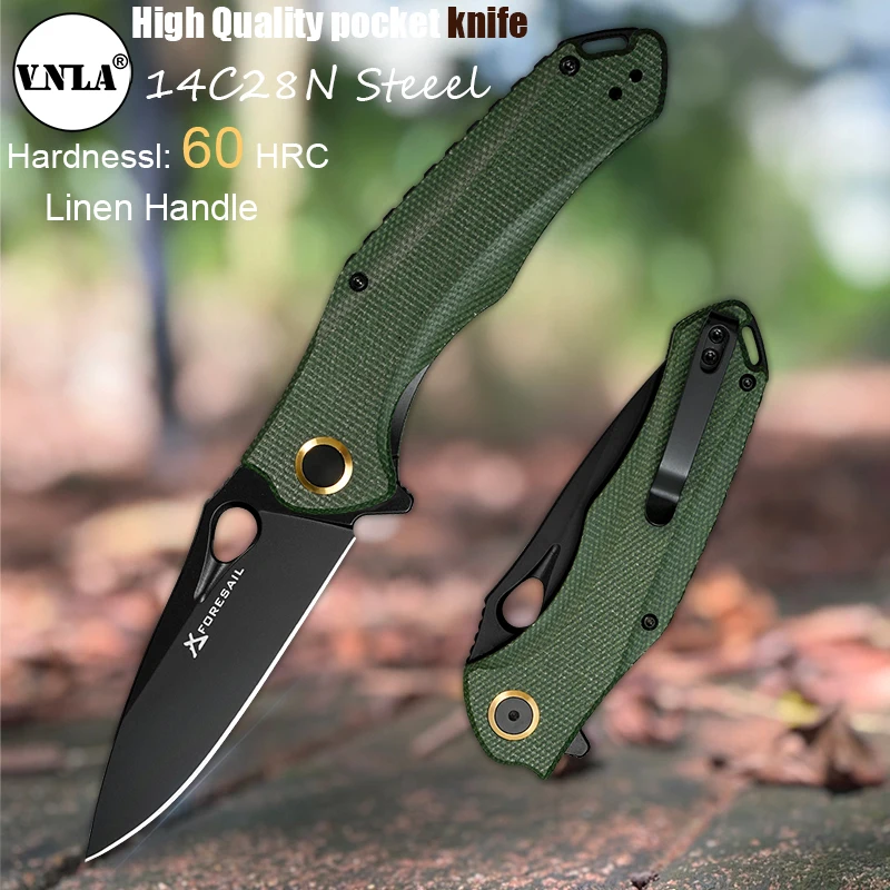 

VNLA 14C28N Steel Blade Sharp Folding Knife Linen Handle Outdoor Camping Tactics Hunting Bushcraft Survival Pocket Clip Knife