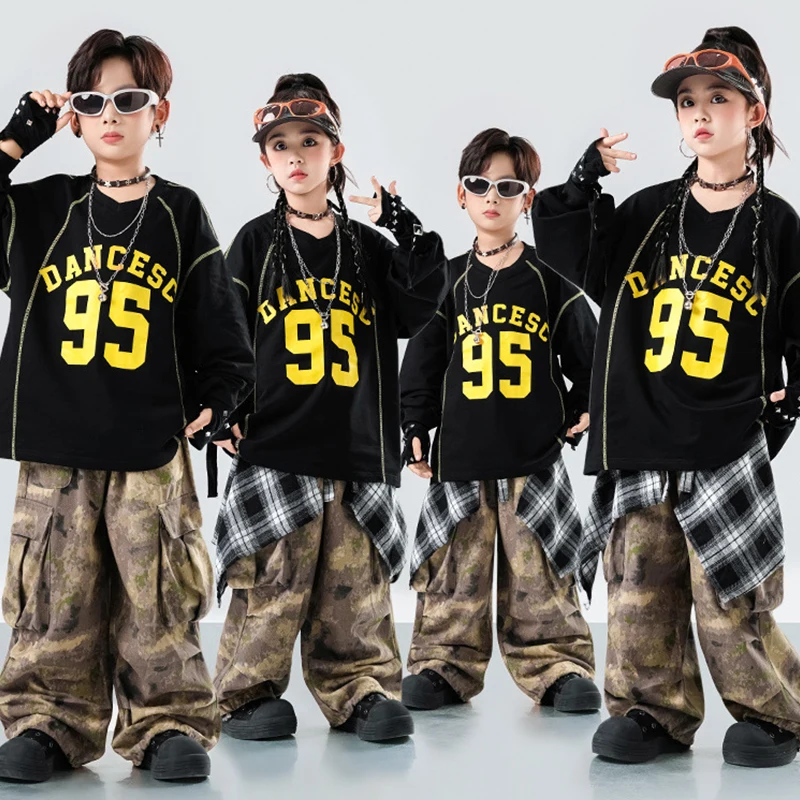 

Hip Hop Costume Children Street Dance Show Performance Clothes Camouflage Trousers Oversize Top Boys Girl Jazz Outfit VDL4650