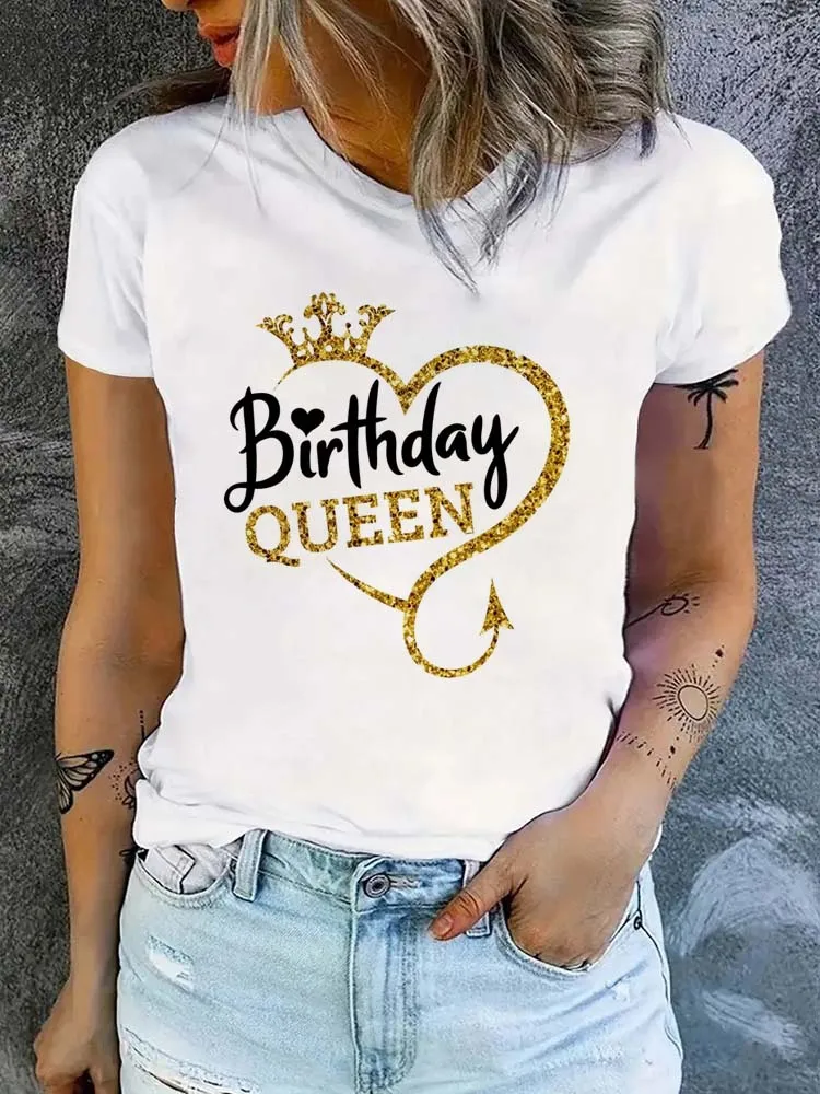 Birthday Gift for Girls Birthday Queen Graphic Print Tshirt Women's Clothing Harajuku Summer Short Sleeves Crew Neck T-Shirt