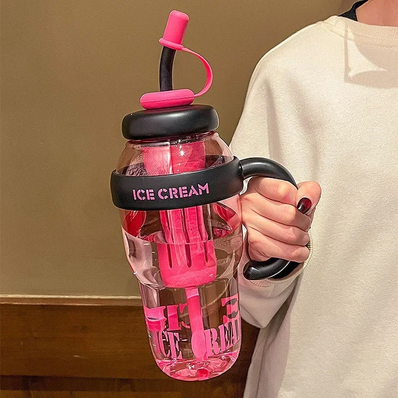 New 1300ML Large Capacity Plastic Water Bottle Cute Portable Children's Plastic Cup Leakproof with Straw Sports Water Cup Summer