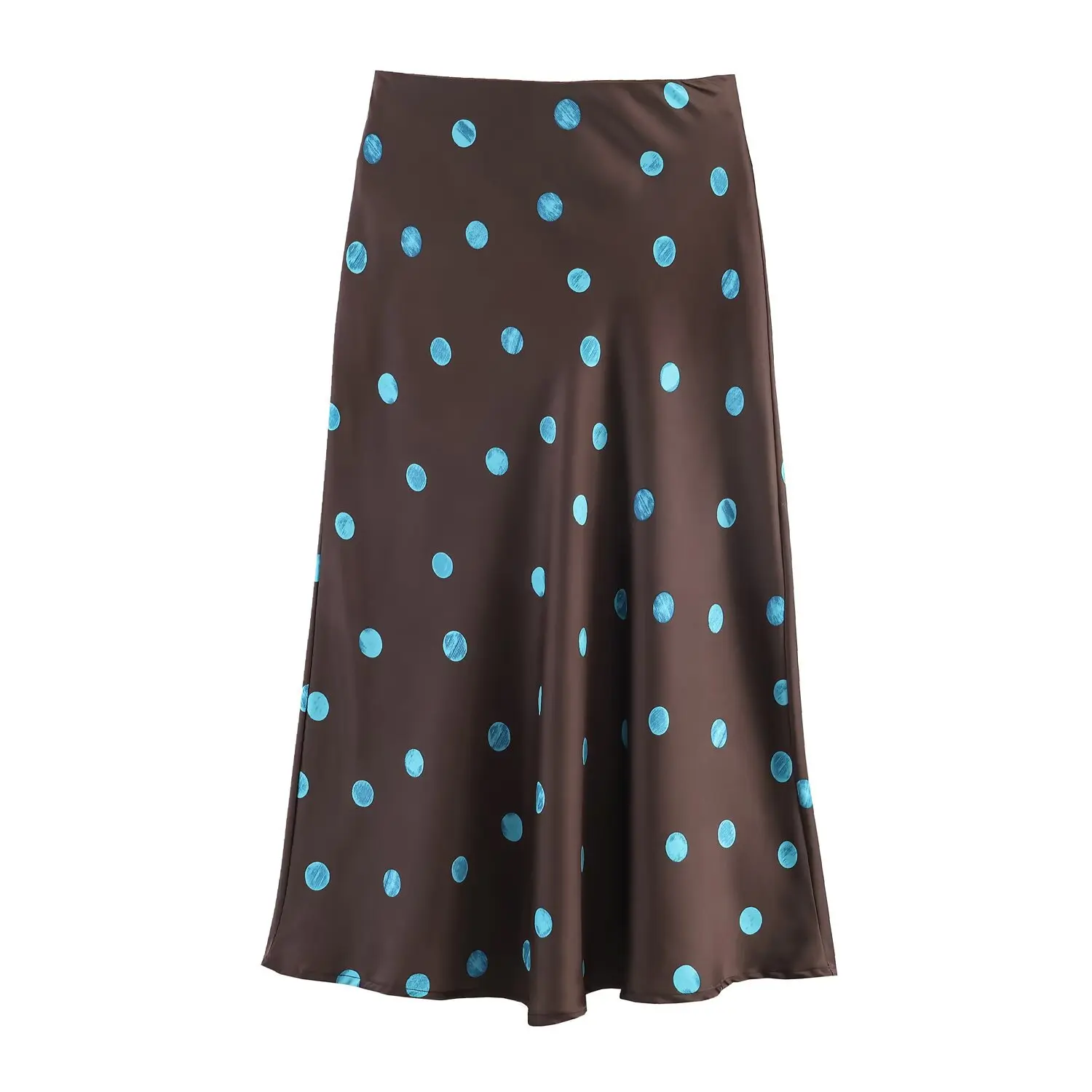 2026 Women Vintage Polka Dot Midi Skirt Elegant Satin High Waist A Line Flowy Mid-Calf Skirt Daily Casual Bottoms