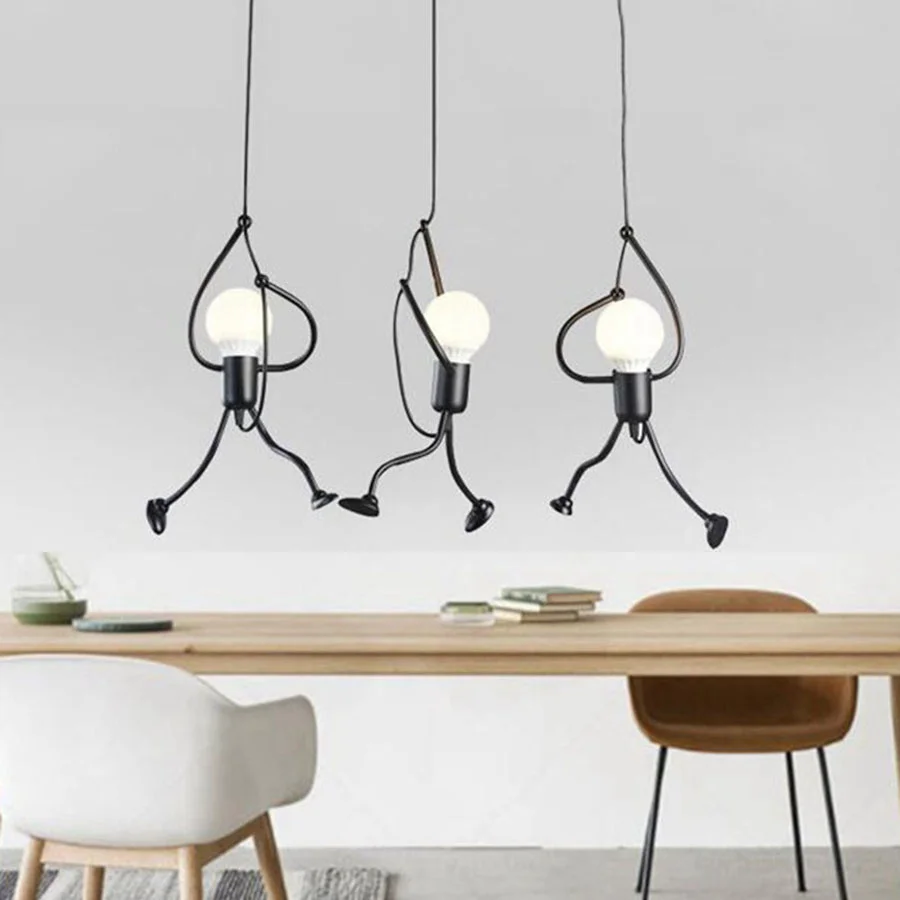 

E27 Art Iron Little Man Pendant Lamp Restaurant Coffee Shop Clothing Shop Pendant Light Chandelier Little Man Ceiling Light