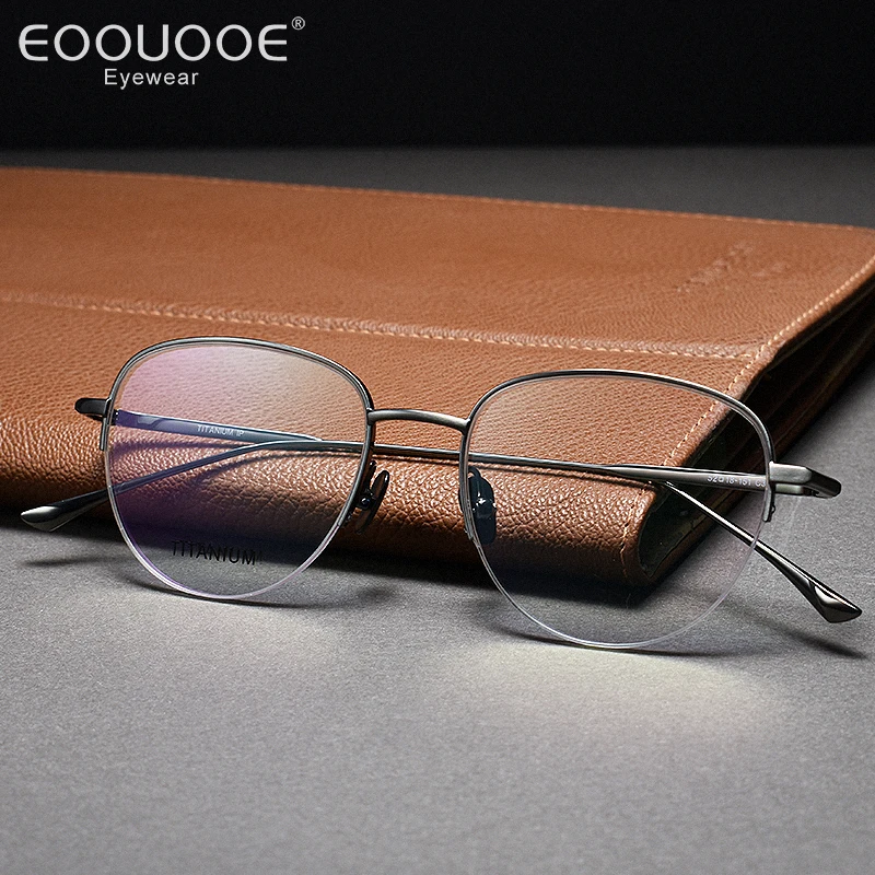 

Eoouooe New Fashion Half Glasses Frame Women Men Prue Titanium Optics Myopia Anti-Reflection UV Prescription Eyglasses Oval