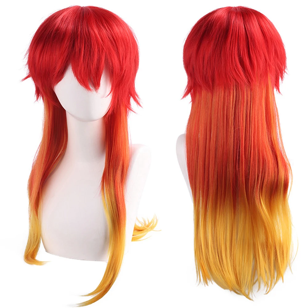 

Long Straight Ombre Red Yellow Wig Synthetic Mullet Head Anime Cosplay Heat Resistant Fluffy Wig for Daily Party