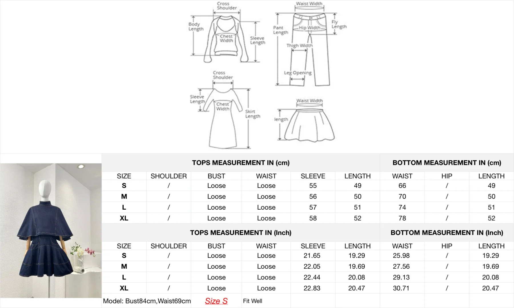 Set top in camicetta di jeans con colletto alla coreana e maniche a 3/4 blu navy