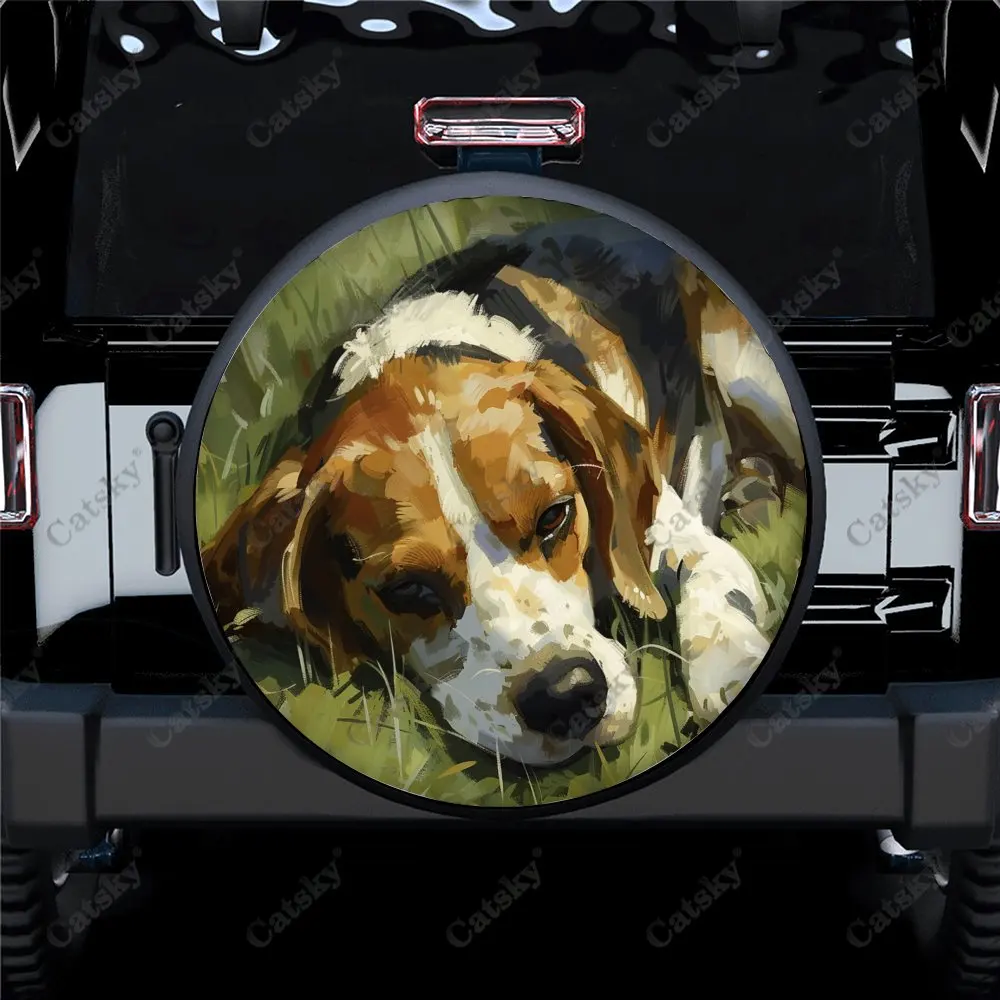 Triste Beagle pintura al óleo Universal cubierta de neumático de repuesto de coche accesorios de automóvil cubierta de rueda proteger para remolque SUV camión Camper14-17in