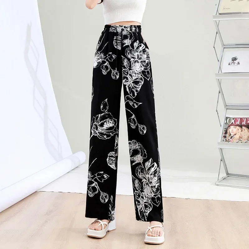 Hip Hop Women Print Casual Pants Spring Summer Vintage New Pocket Elastic Waist Streetwear Fashion Loose Trousers Y2k Clothes