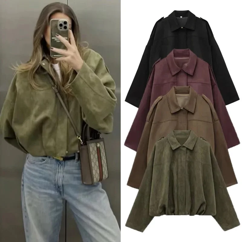 

PRINTKAOIR женская куртка-бомбер с лацканами и длинными рукавами на молнии замшевая куртка женские уличные укороченные гоночные куртки пальто верхняя одежда