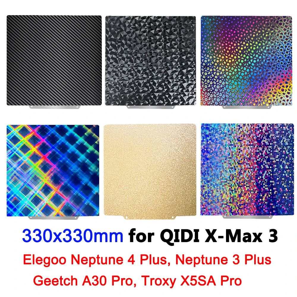 for QIDI X-Max 3 PEI Sheet Build Plate 330x330mm Double Sided Heated Bed for Elegoo Neptune 4/3 Plus Pei Spring Steel Sheet