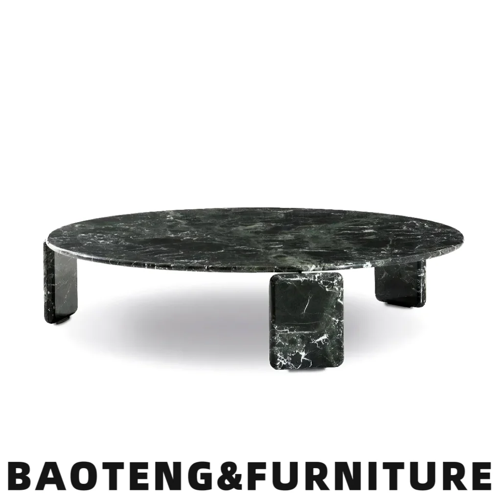 Italian Minimalist Green Marble Coffee Table, Modern Round Narcissus Stone Design, Heat & Scratch Resistant, Customizable