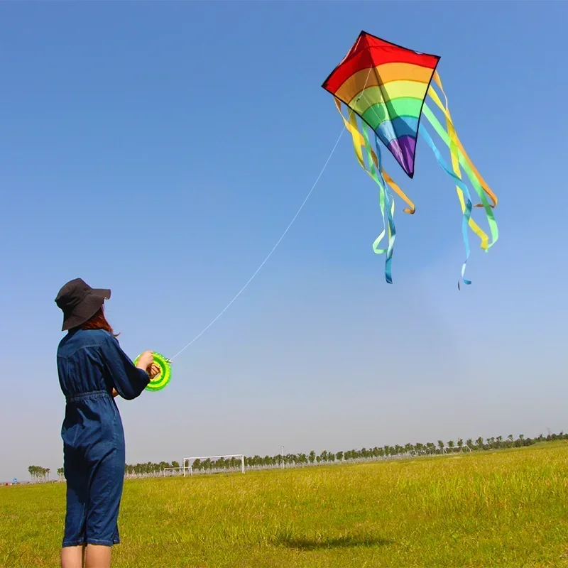 2024 New Colorful Rainbow Kite Long Tail Diamond Kite for Beginners Outdoor Toys Kids Birthday Gift Beach Kite Outdoor Fun Sport