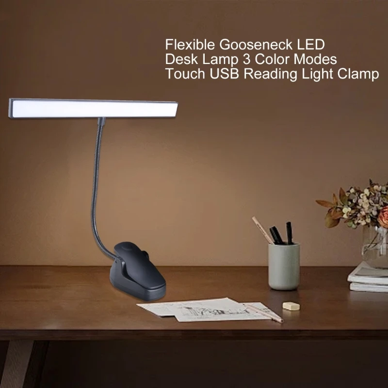 Home Office LED Desk Lamp with Flexible Neck and Clamp 3 Color Modes USB Touch