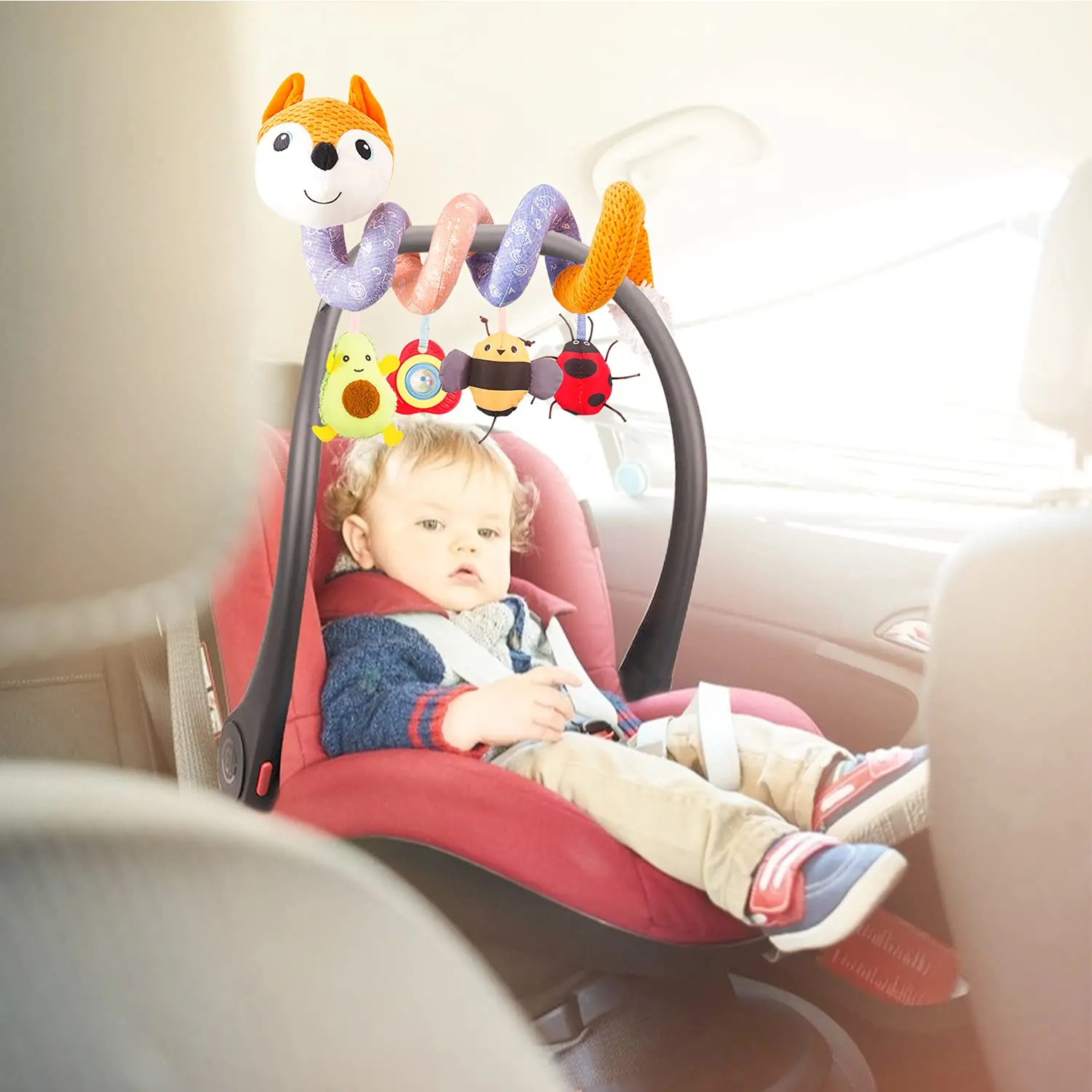 Infant Baby Orange Fox Spiral Plush Activity Hanging Toys Car Seat Stroller Crib Bassinet Mobile Music BB Squeaker and Rattles