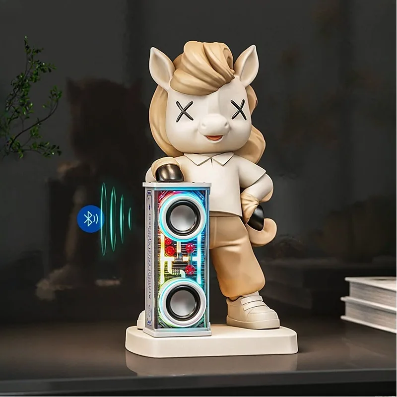 

Modern Art Cartoon Horse Sculpture Desktop Ornament Statue Animal Figurine Resin Model Bluetooth Speaker Home Decor Accessories