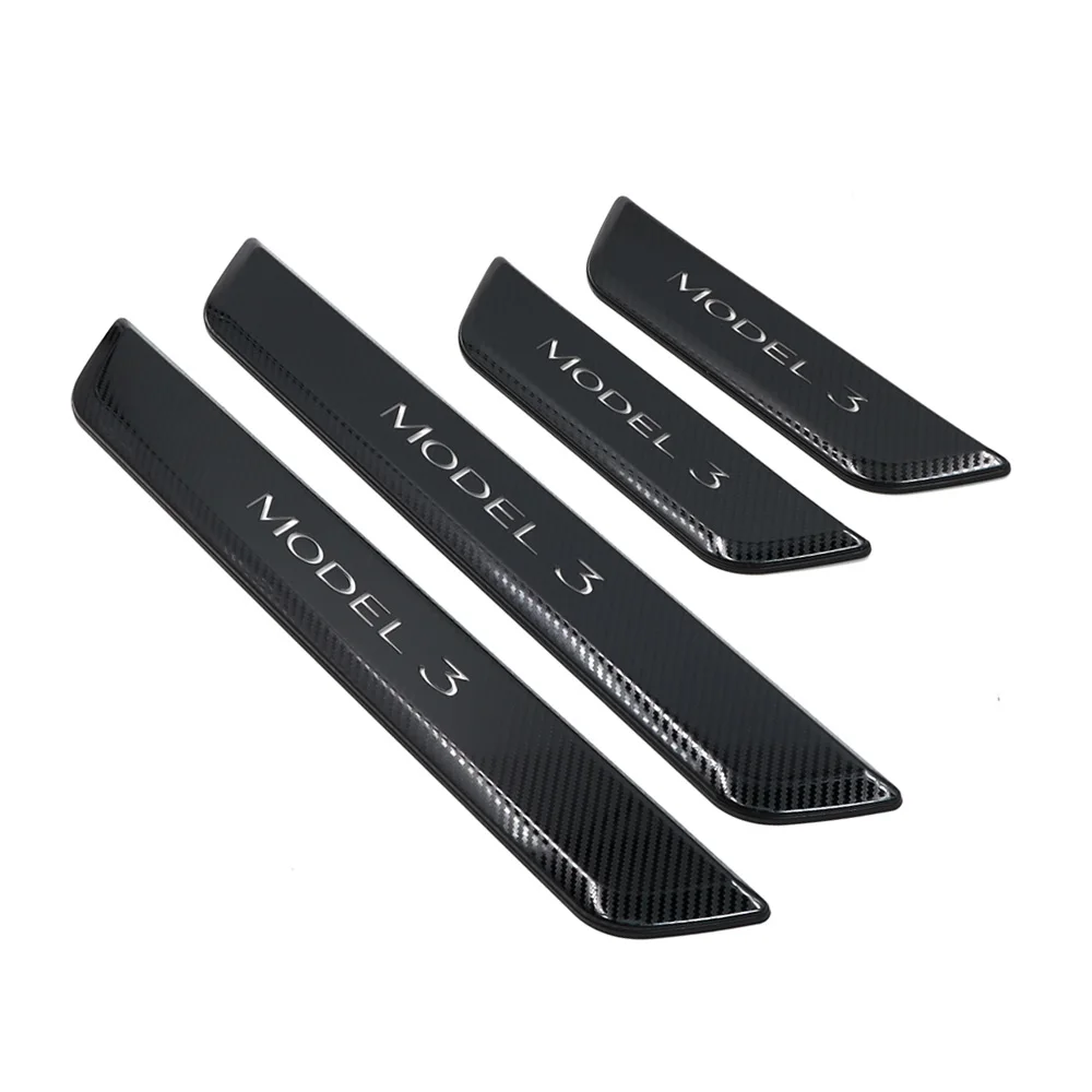 Wireless LED Illuminated Door Sills Model3 Edge Protector For Tesla Model 3  Y Anti-slide OEM Look Caborn Fiber Finishing