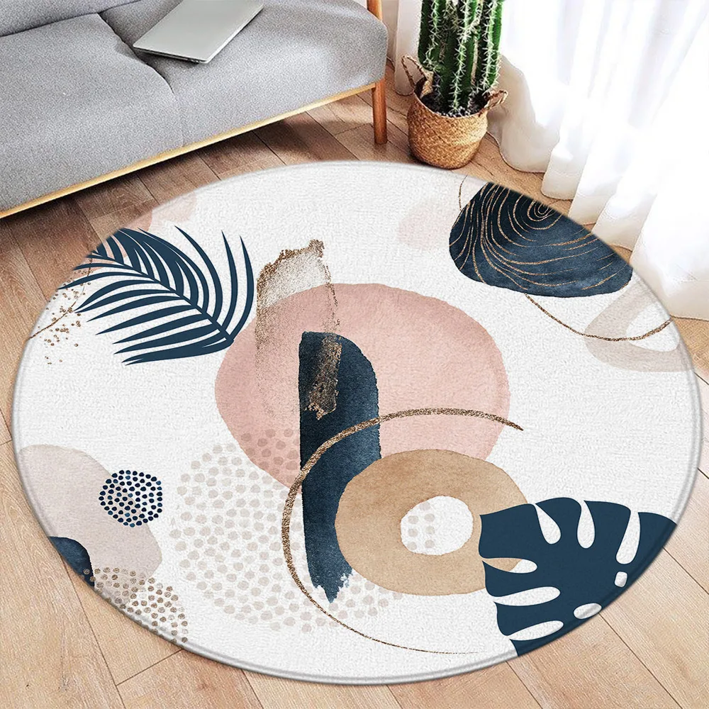 Abstract Mid-century Round Rug Geometric Modern Nordic Minimalist Bedroom Living Room Home Carpet Sofa Hallway Floor Mat
