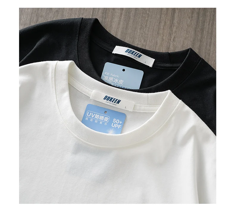 Dukeen Upf50+ Sorona Stoff Coolness T-Shirt Männer Kurzarm Sommer Sonne Eis Seide Einfarbig Antibakterielle T-shirt männer Kleidung – Detail 12
