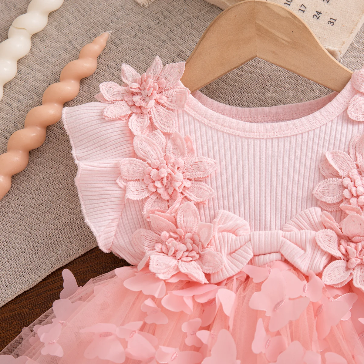 Sommerkleider für Babymädchen mit Blumenmuster und Schleife, Tüll-Kurzarmkleider, Niedliche Geburtstagsparty-Kleider, Babykleidung für Mädchen – Detail 6