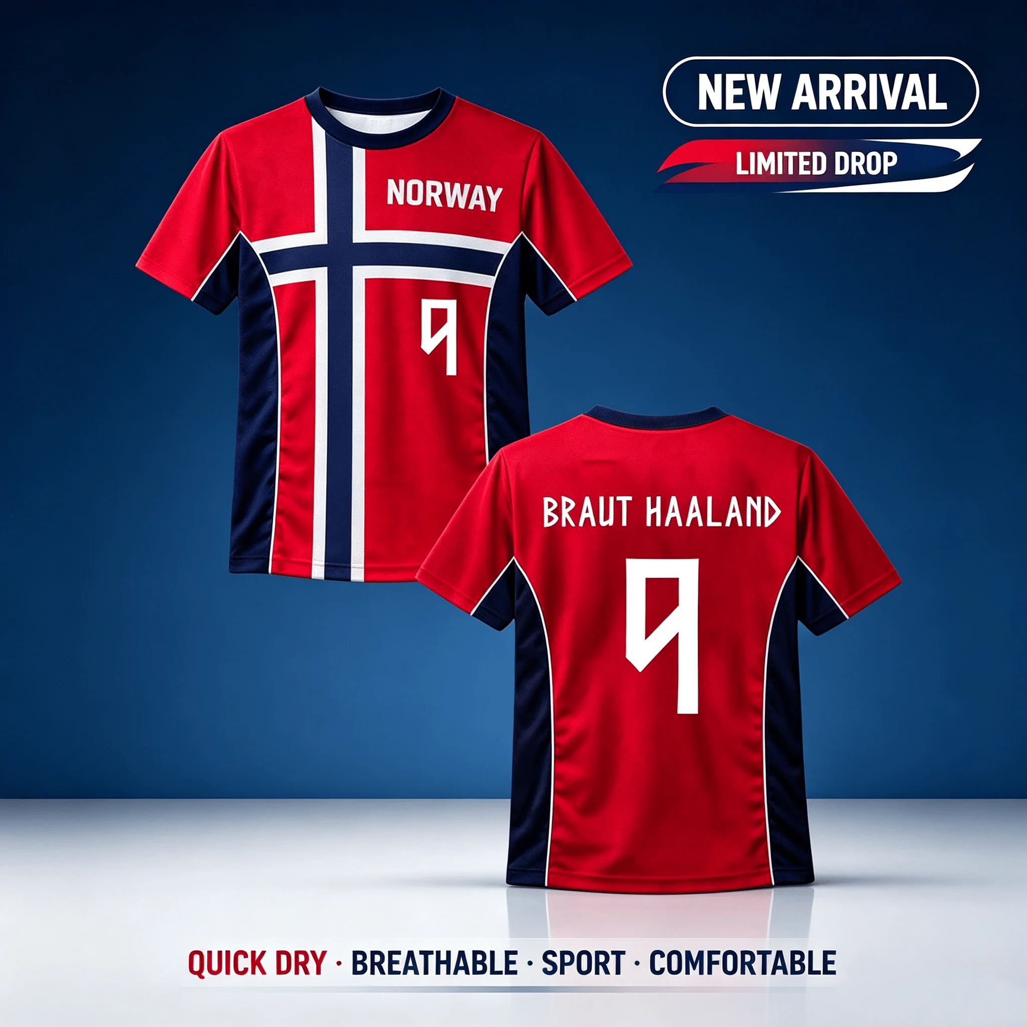 Norway Number 9 HAALAND Jersey Football Tee O-neck Short Sleeve Loose Male T-shirt Streetwear Unisex Graphic Print Merch Tshirts