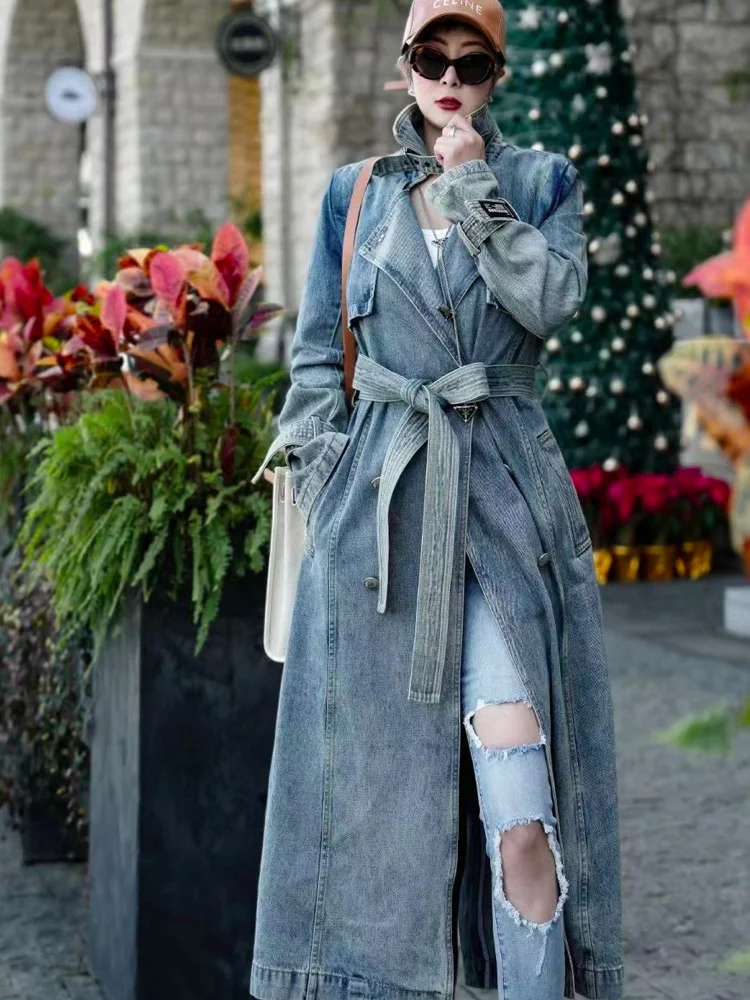 

Autumn And Spring Denim Long Coat Woman Luxury Women's Coats Women's Coats Jackets Trench Coat Female Traf Women's Trench Coat