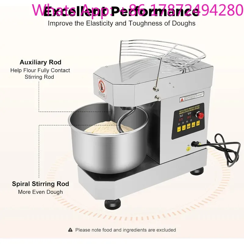 Qt Capacity Kw Dual Rotating Dough Kneading Machine, Food Mixer Equipped Stainless Steel Bowl and Security Shield