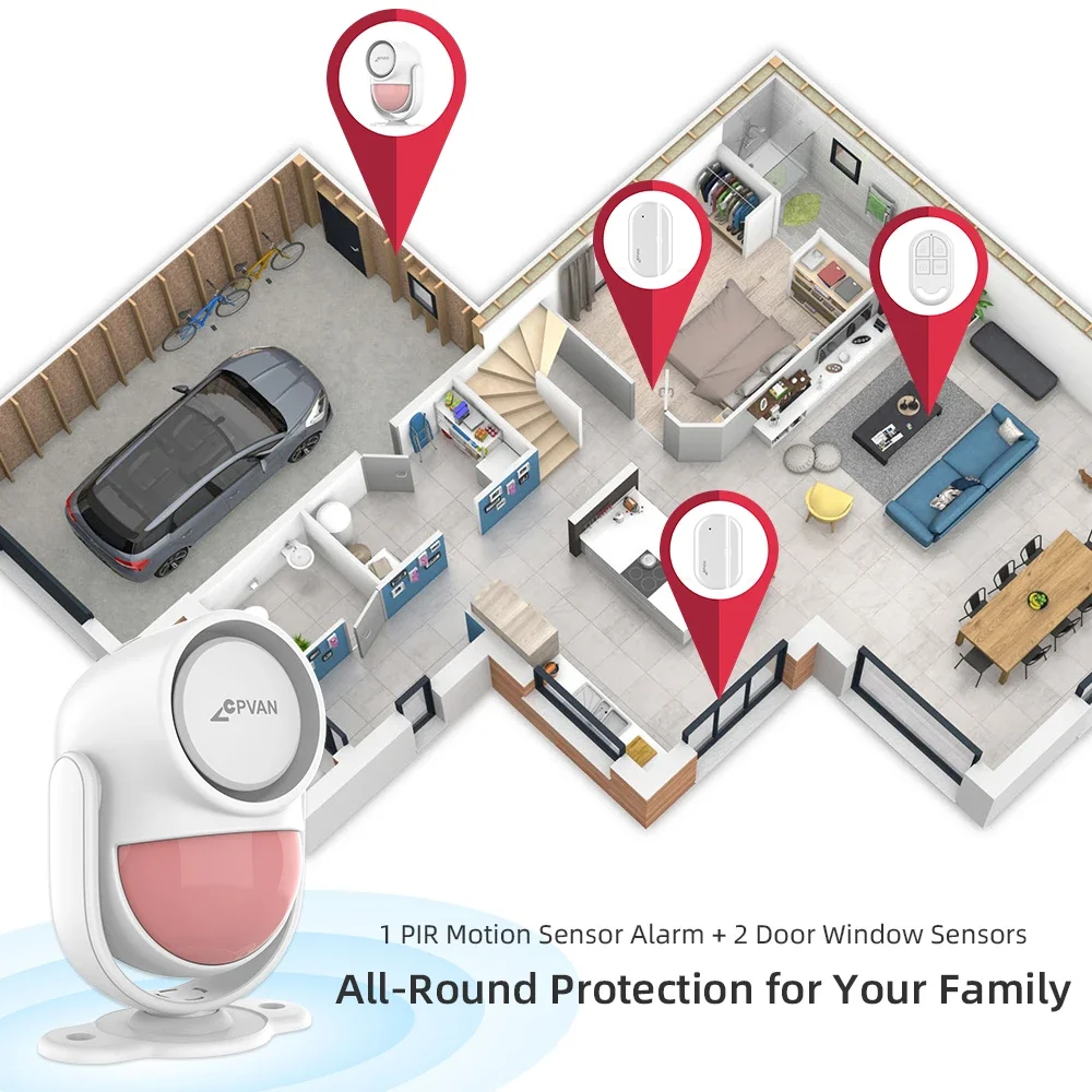 CPVAN Motion Sensor Alarm Security Detector Indoor Alert Systerm 120DB for Protecting Travel Motorhome Alarm safety view 3
