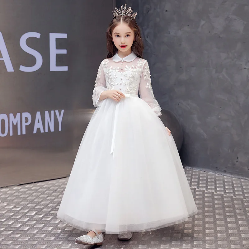 

Детское торжественное платье, платье принцессы, пышное тюлевое платье для ведущего шоу, стильное свадебное платье с цветочным узором для девочек на день рождения, длинное платье